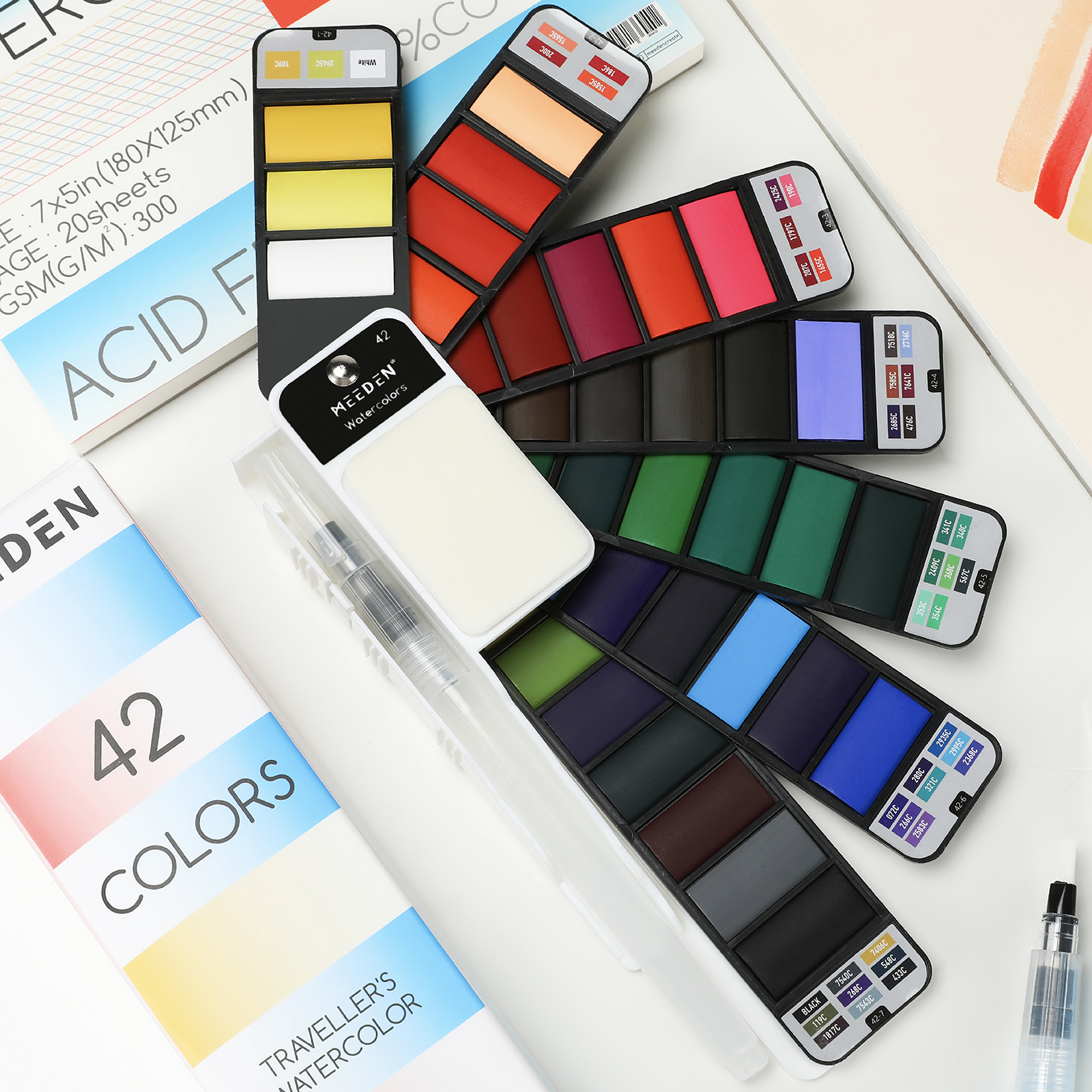 MEEDEN Art 42 basiskleuren draagbare aquarelverfset - 4