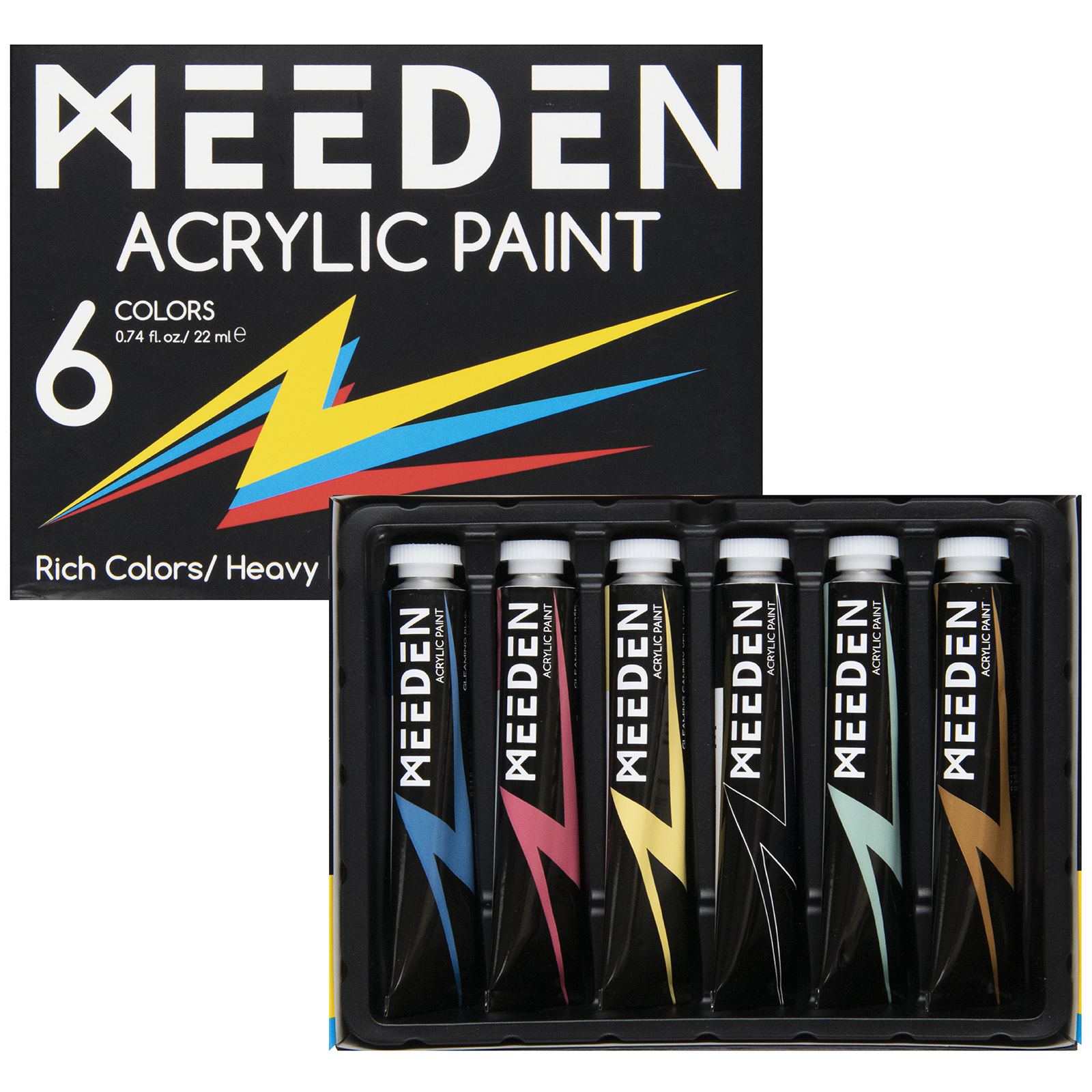 MEEDEN Art glitter acrylverf set 6 kleuren - 1