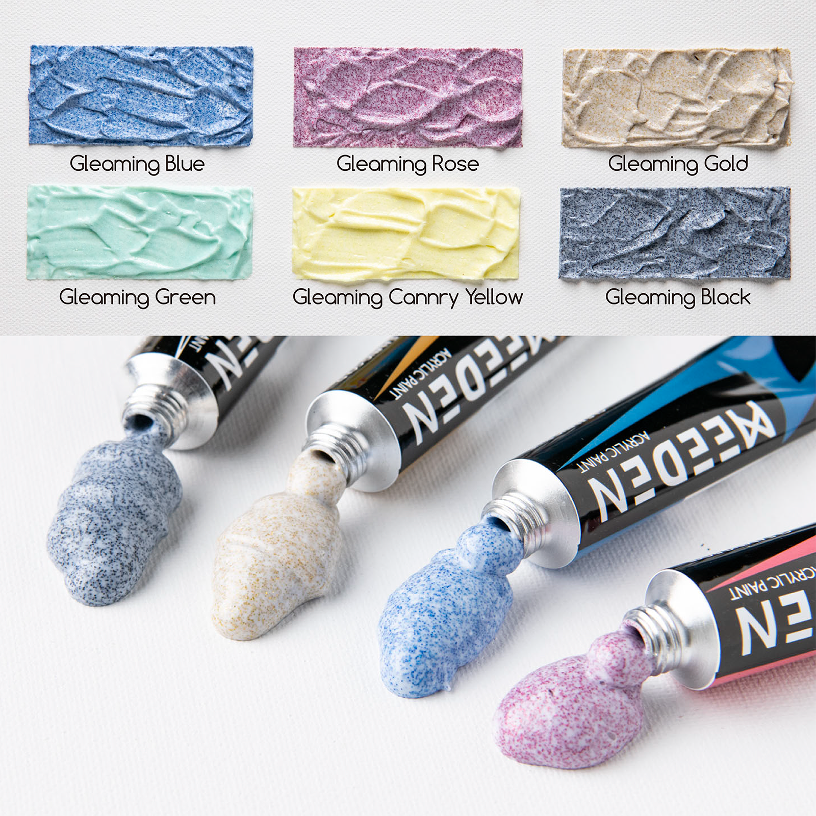 MEEDEN Art glitter acrylverf set 6 kleuren - 2