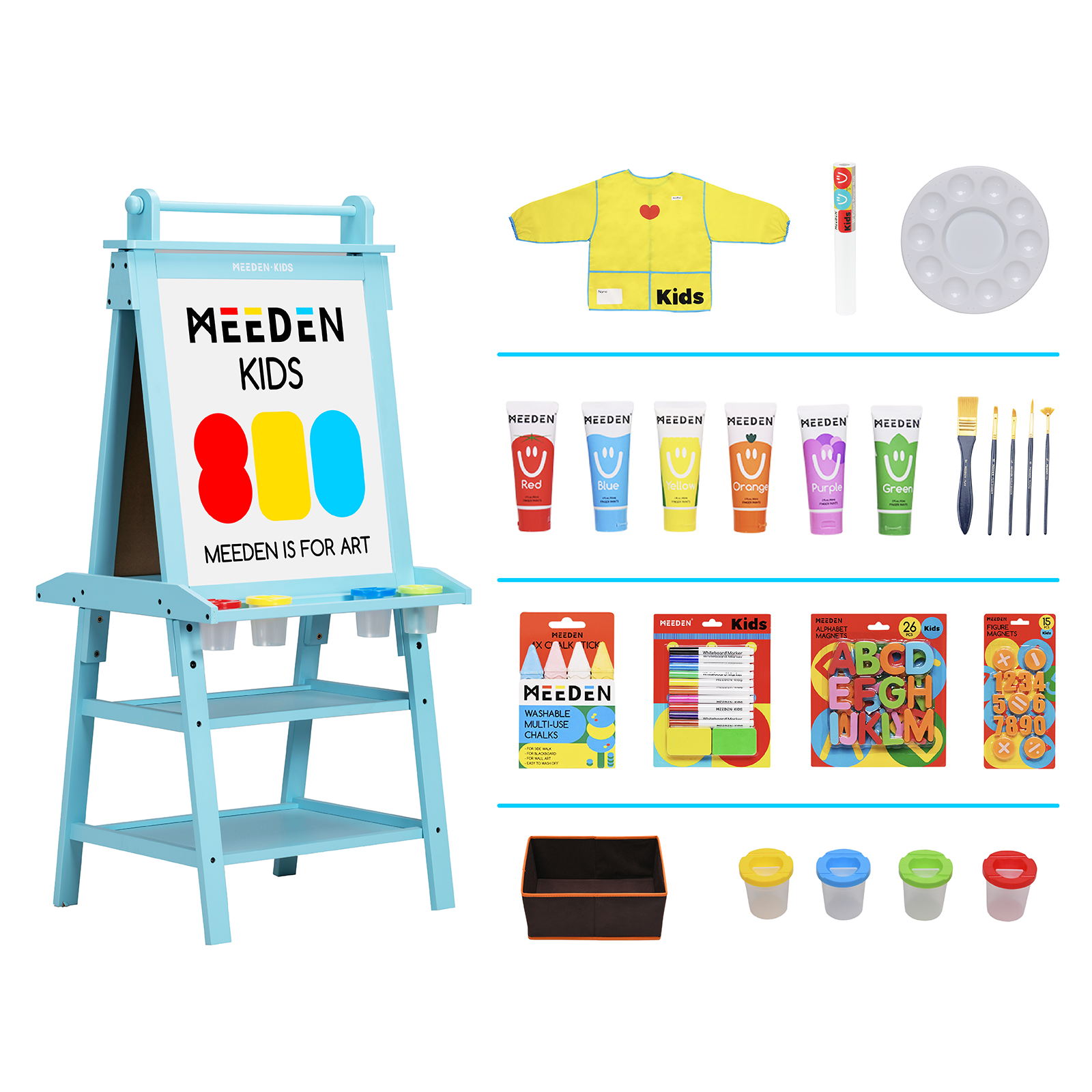 MEEDEN Art kinder schilderset met ezel lichtblauw 2 | Schilderverf Club