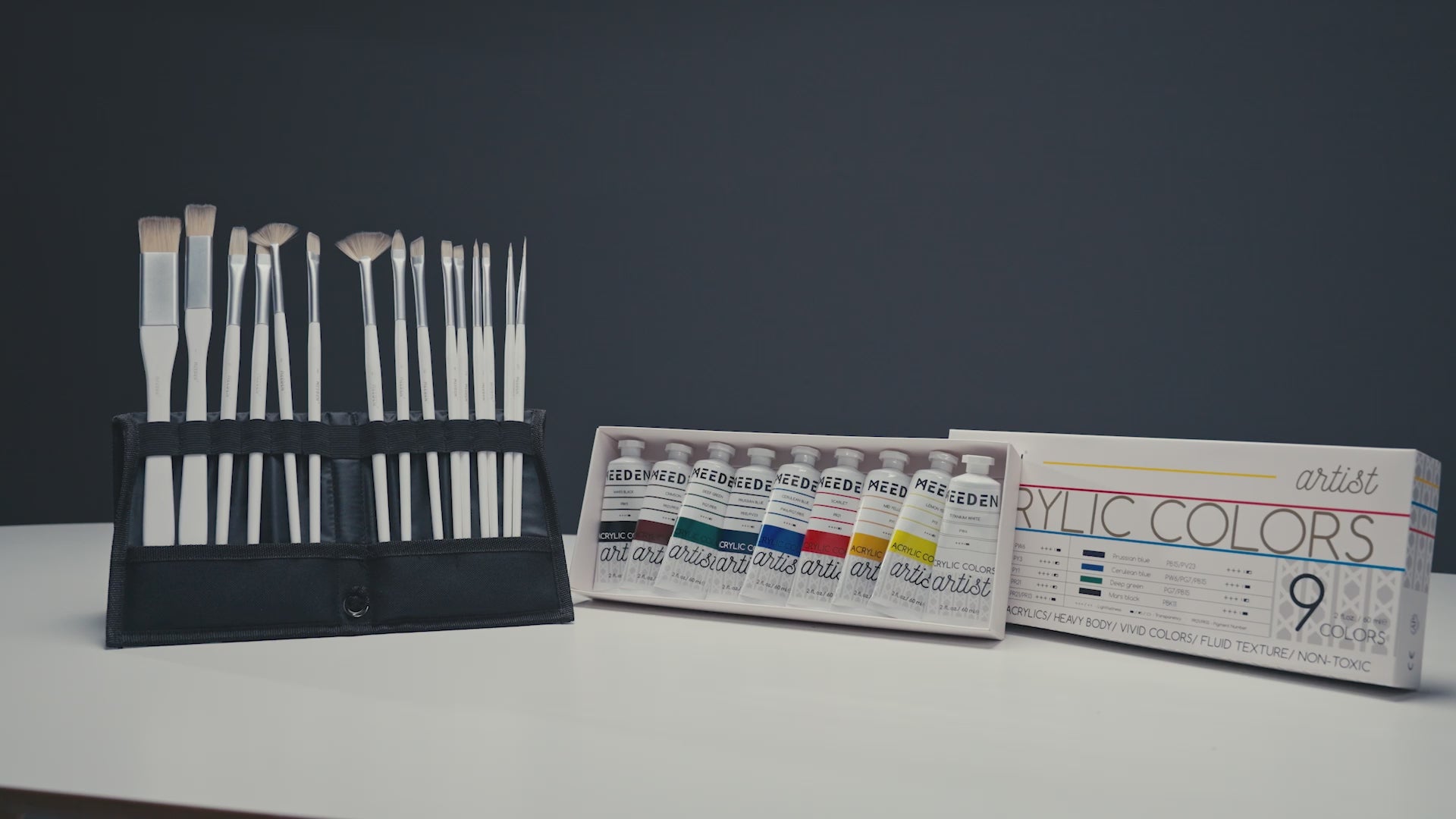 MEEDEN Art artist grade acrylverf set 9 kleuren - video
